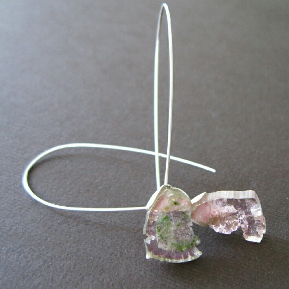 Raw Pink Green Watermelon Tourmaline Earrings